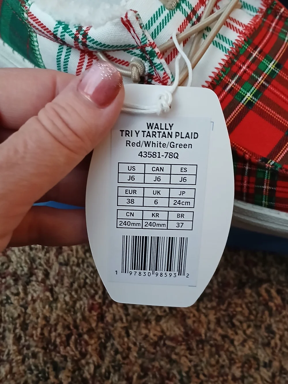Hey Dude Kids Holiday Plaid Slip-On Shoes in Red, Green, White